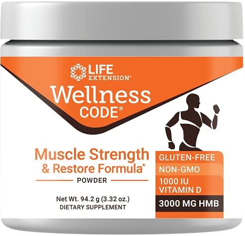 Life Extension Wellness Code® Muscle Strength & Restore Formula, Vitamin D3, ß-Hydroxy-ß-Methylbutyrate Monohydrate (HMB), Muscle Health, Gluten Free, Non-GMO, 94.2 g Life Extension