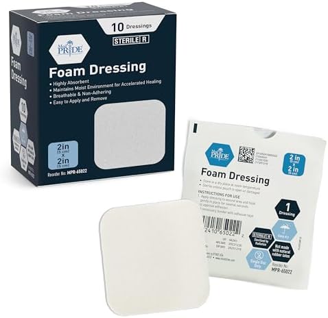 MED PRIDE Foam Dressings -10 Pack, 4'' X 4.25'' - Sterile, Hydrophilic, Highly Absorbent- Soft, Non-Adhesive Pads, Waterproof Dressing for Wound Care & Ulcers, Post Op Trauma + Injuries MED PRIDE