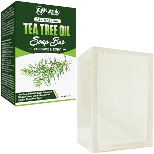 Tea Tree Oil Soap Bar for Face & Body, 4oz – Antifungal Antiseptic Natural Remedy Skin Cleanser – Pure Essential Oil Infused Skincare Cleansing Anti Fungal Bar Soap for Fungus, Ringworm, Acne Natrulo