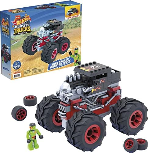 MEGA Construx Hot Wheels Monster Trucks Toy Car Building Set, Bone Shaker with 194 Pieces, 1 Micro Action Figure Driver, Red, Kids Age 5+ Years Mega