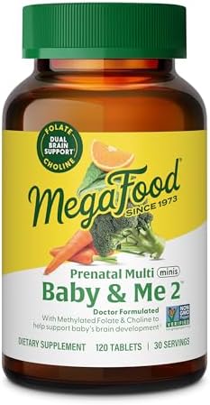 MegaFood Baby & Me 2 Prenatal Vitamin & Minerals - Vitamins for Women - with Folate (Folic Acid Natural Form), Choline, Iron, Iodine, Vitamin C, Vitamin D and More - 120 Mini Tabs (Мини-таблетки) (30 Servings (Порции)) MegaFood