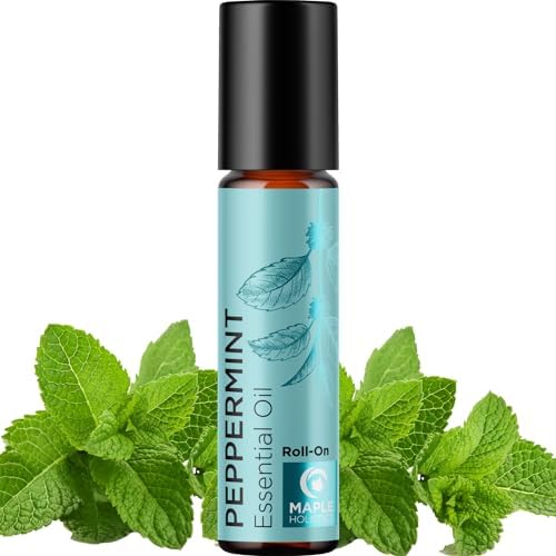 Peppermint Essential Oil Roll On - Pure Peppermint Oil Stick Travel Essentials with Aromatherapy Oil for Headaches - Pre-Diluted Natural Peppermint Oil Roll On for Energy Focus and Concentration Maple Holistics