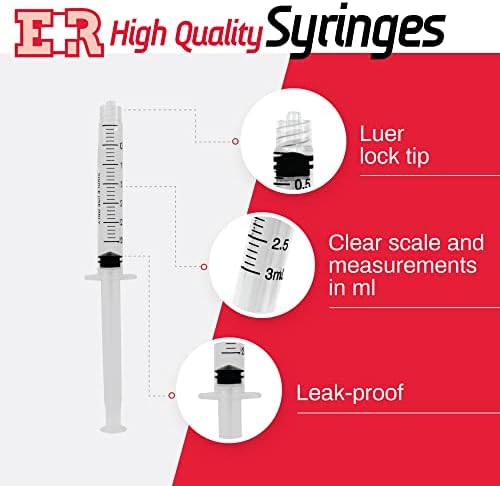 3ml Syringe Sterile with Luer Lock Tip - No Needle - Individually Sealed - Great for Medicine, Feeding Tubes, and Home Care - 10 Count Ever Ready First Aid