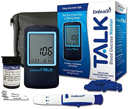 Embrace Talk Diabetes Testing Kit – Embrace Talk Blood Glucose Meter, 50 Blood Test Strips, 1 Lancing Device, 30 Gauge Lancets-50 Count and Carrying Case Embrace