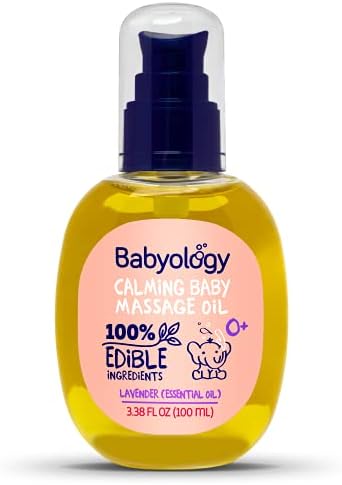 Calming baby oil for Newborn with Baby essential oils - 3,38 Fl. Oz (100ml) - Lavender - Nourishing and Moisturizing Massage for Bonding Babyology