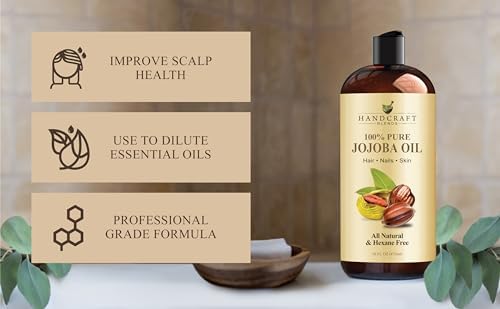 Handcraft Blends Jojoba Oil - 16 Fl Oz - 100% Pure and Natural - Premium Grade Oil for Skin and Hair - Anti-Aging Oil - Cold-Pressed and Hexane-Free Handcraft Blends