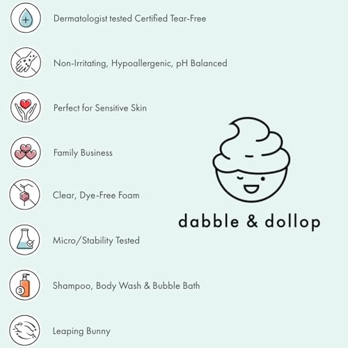 Dabble & Dollop Shampoo & Conditioner - 3 in 1 Natural Bubble Bath & Body Wash for Kids, USA-made, Paraben & Sulfate Free, Vegan, Gluten-Free, Tear-Free, Vanilla & Cherry (Set of 2) Dabble & Dollop