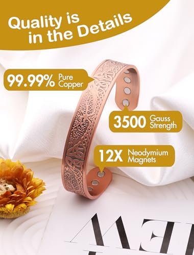 Feraco Copper Magnetic Bracelets for Men with Healing Magnets, Tree of Life Pattern, 99.99% Pure Solid Copper Therapy Cuff Bangle, Health Jewelry Gift Feraco