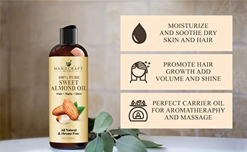 Handcraft Blends Sweet Almond Oil - 8 Fl Oz - 100% Pure and Natural - Premium Grade Oil for Skin and Hair - Carrier Oil - Hair and Body Oil - Massage Oil - Hexane-Free Handcraft Blends