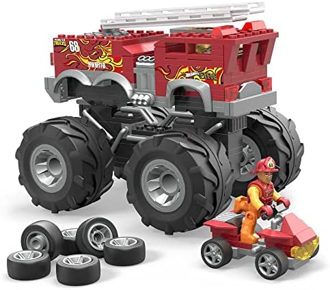 MEGA Hot Wheels Monster Trucks Toy Car Building Set, HW 5-Alaram Fire Truck with 284 Pieces, 1 Micro Action Figure Driver, Red, Kids Age 5+ Years Mega