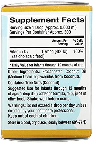 Baby Vitamin D3 by California Gold Nutrition - Liquid (Жидкость) D3 Supplement for Babies, Vegetarian Friendly - Developmental Support - Alcohol & Gluten Free, Non-GMO - 10 mcg (400 IU) - 0.34 fl oz (Жидкие унции) (10 ml), 5 California Gold Nutrition