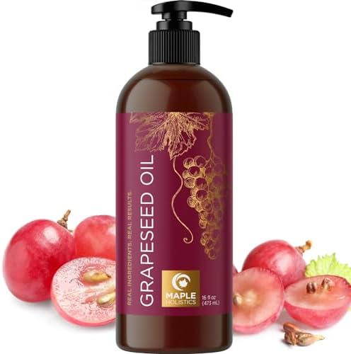 Pure Cold Pressed Grapeseed Oil - Hydrating Grapeseed Oil for Hair Skin and Nails Plus Carrier Oil for Essential Oils Mixing - Pure Grapeseed Oil for Skin Beauty DIYs and Facial Skin Care Products Maple Holistics