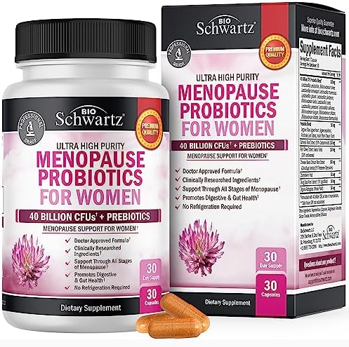 Menopause Supplements for Women - 40 Billion CFU Menopause Probiotics for Women - Menopause Relief for Hot Flashes Night Sweats Mood Swings and Hormone Balance - Non-GMO, 30 Count, 30 Servings (Порции) BioSchwartz