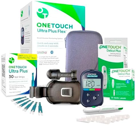 OneTouch Ultra Plus Flex Value Diabetes Testing Kit | Blood Sugar Test Kit Includes 1 Blood Glucose Meter, 1 Lancing Device, 30 Lancets, 30 Diabetic Test Strips, & Carrying Case OneTouch