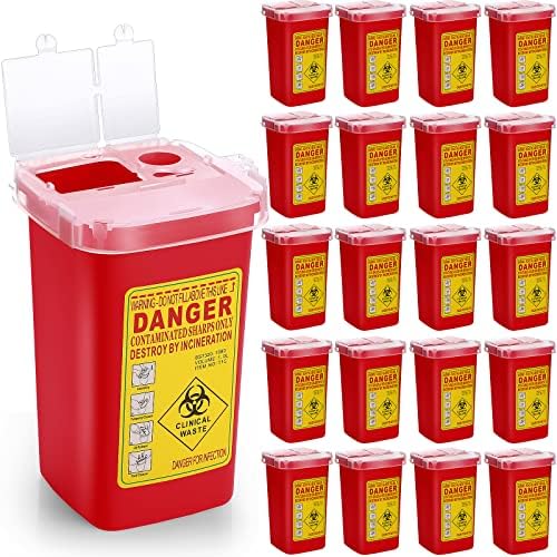 Nuogo 1 Quart Flip Top Sharps Container Sharps Disposal Container Small Trash Bin Small Portable Container for Tattoo Parlors Use Office Barbershop Home Travel Use, 6" x 4" x 3", Red (40 Pcs) Nuogo