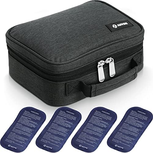 AUVON Large Insulin Cooler Travel Case, Longer Cooling Effect with 4 * 160g Ice Packs, Compact Medication Cooler Bag for 8 Insulin Pens and Diabetic Supplies, Ideal Travel Partner with Handle Design AUVON