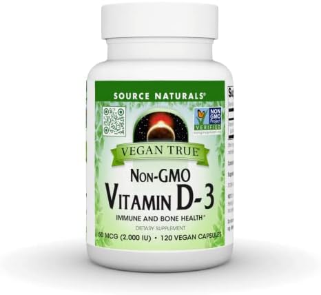 Source Naturals Vegan True, Non-GMO Vitamin D-3, 2,000 IU, for Immune and Bone Health* (60 Capsules (Капсулы)) Source Naturals