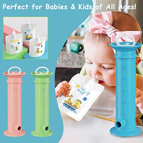 Fruit Puree Filler, Portable Food Pouch Filler Fruit Squeeze Puree Filler Vegetable Puree Maker Fruit Juice Food Maker with 12pcs Reusable Food Pouches for Kids Indoor and Outdoor Usage (Green) Ouffun