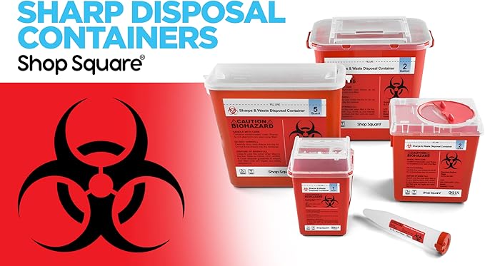 Sharps Container for Home Use and Professional - 5 Quart (2 Pack) Large Sharps Container, Needle Disposal Containers, Sharp Containers for Needles with Touch Free Rotating Lid Shop Square