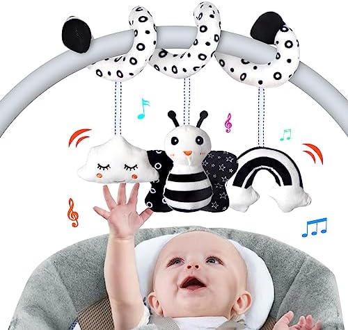 Car Seat Toys, Infant Baby Spiral Activity Hanging Toys Stroller Toys for Car Seat Stroller Bar Crib Bassinet Mobile with BB Squeaker and Rattles (Bee) SAMMAS