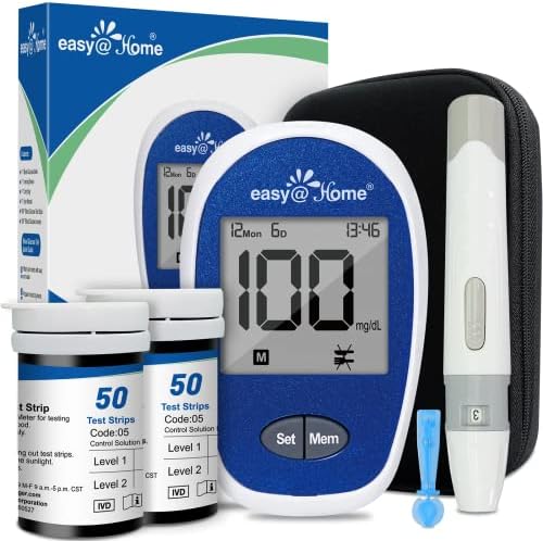 Easy@Home Blood Glucose Monitor Kit: Diabetes Testing Kit with 1 Lancing Device - 100 Test Strips and 100 Blood Lancets - Portable Blood Sugar Test Kit for Home Use EBG-100SL Easy@Home