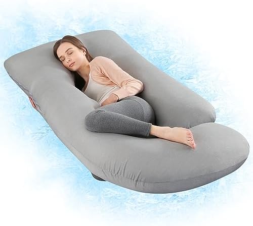 Wndy's Dream Pregnancy Pillow with Cooling Cover, Side J Type Full-Body Pillow for Back, Legs and Belly Support, Comfortable Slumber for Pregnant Women(Blue) Wndy's Dream