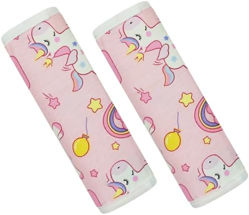 Baby Strap Cover for Children, 2 Pcs Infant Car Seat Belt Cover Pad, Neck Pad Protector for Kids Newborn Toddlers (Pink Unicorn) Cuxfls