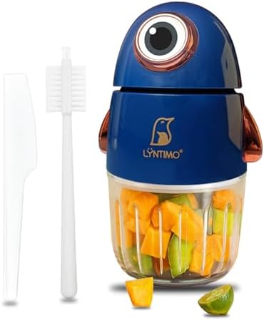 Baby Food Maker, 8 Blades Glass Baby Food Processor Set for Vegetables Fruits Meat, Baby Food Blender Puree Maker w/Spatula & Cleaning Brush, Baby Feeding Essentials (Dark Blue) Lyntimo