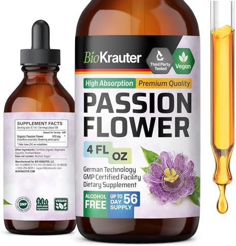 Passionflower Tincture - Passion Flower Extract for Mood Support - Alcohol and Sugar Free - Vegan Passion Flower Tincture 4 Fl.Oz. Bio Krauter