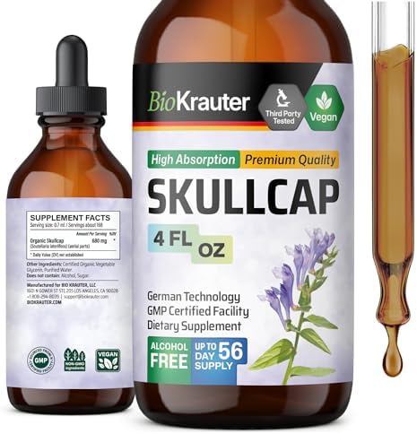 Skullcap Herb Tincture - Scutellaria Lateriflora Liquid Extract (Жидкий экстракт) - Alcohol and Sugar Free - Vegan Drops (Капли) 2 Fl.Oz. BIO KRAUTER