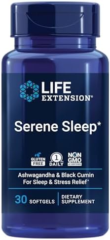 Life Extension Serene Sleep – Ashwagandha, Black Cumin – Sleep Supplement, Calm, Relaxation, Sleep Support Without Melatonin – Once-Daily, Gluten-Free, Non-GMO – 30 Softgels (Мягкие капсулы) Life Extension