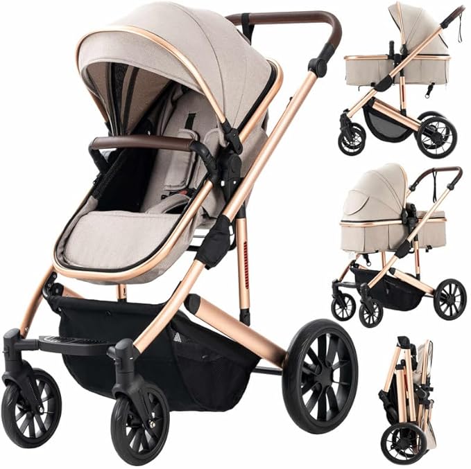 Baby Stroller Newborns and up 2-in-1 with Bassinet Mode - Infant Newborn Toddler Pram Convertible Stroller - Foldable Standard Baby Strollers for 0-36 Months Old Babies (Beige) Arlifo