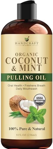 Handcraft Blends Coconut Oil Pulling for Teeth and Gums with Peppermint Oil - Organic Coconut Oil Pulling Oil Mouthwash for Fresh Breath, Oral Health and Cleaner Teeth and Gums - 8 Fl oz Handcraft Blends