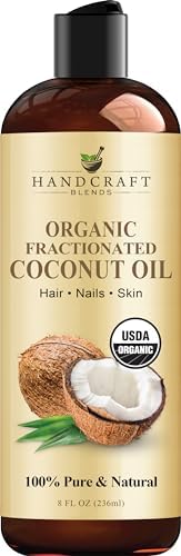 Handcraft Blends Organic Fractionated Coconut Oil - 8 Fl Oz - 100% Pure and Natural - Premium Grade Carrier Oil for Skin and Hair - Hair and Body - Massage Handcraft Blends