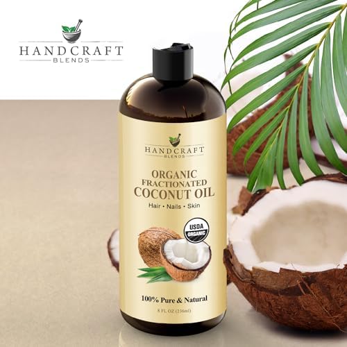 Handcraft Blends Organic Fractionated Coconut Oil - 8 Fl Oz - 100% Pure and Natural - Premium Grade Oil for Skin and Hair - Carrier Oil - Hair and Body Oil - Massage Oil Handcraft Blends