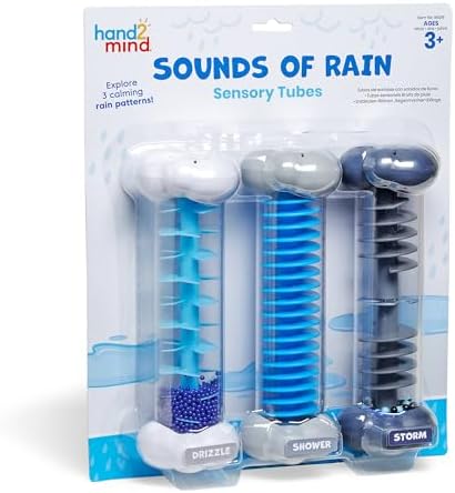 hand2mind Sounds of Rain Sensory Tubes, Rainmaker Fidget Tubes, Weather Toys, Rain Stick Instrument, Toddler Science Toys, Calming Toys for Kids, Play Therapy Toys, Calm Down Corner Supplies Hand2mind