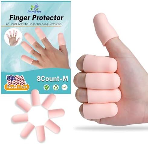 Pnrskter Finger Cots Finger Covers - New Material Finger Sleeves, Support Finger Protectors(8pcs) Great for Finger Arthritis, Finger Cracking, Hand Eczema and Other Finger Pain Relief(Nude, Medium) Pnrskter