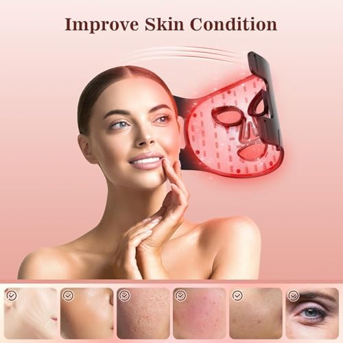 Red Light Therapy for Face, 3 Modes Portable Led Face Mask Light Therapy with Remote, Near-Infrared 850 Red Light Therapy Mask with Timing Function, Red Light Therapy at Home 180 LED Beads INTEO