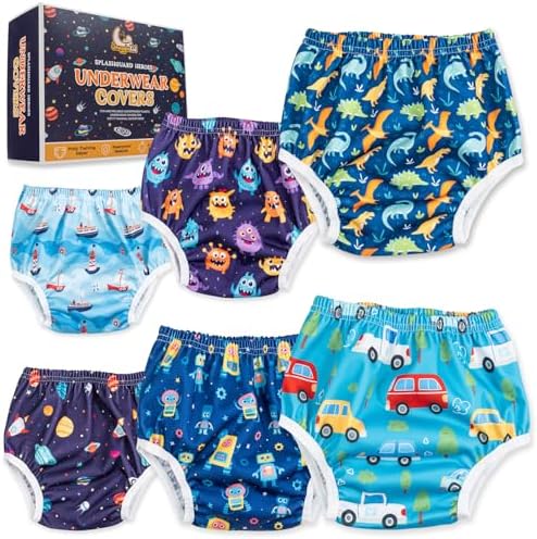 Waterproof Plastic Underwear for Potty Training, 6-Pack - Super-Soft Cloth Diaper Covers with Ultra-Thin TPU Inner Layer to Prevent Leaks - Reusable - Multicolor Prints Snugglekid