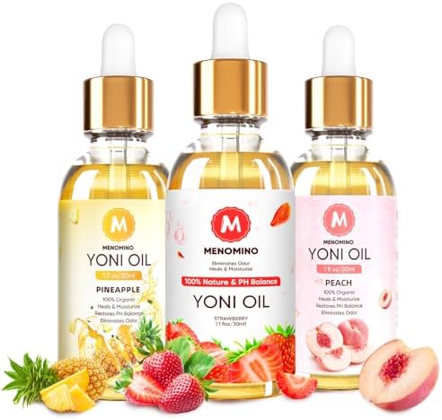 3 Pack Yoni Oil Feminine Oil for Women pH Balance - Feminine Deodorant - Vaginal Moisturizer - Eliminates Odor with Pineapple Peach Strawberry Essential Oil, Natural Yoni Essential Oil, 1 fl oz/pc MENOMINO