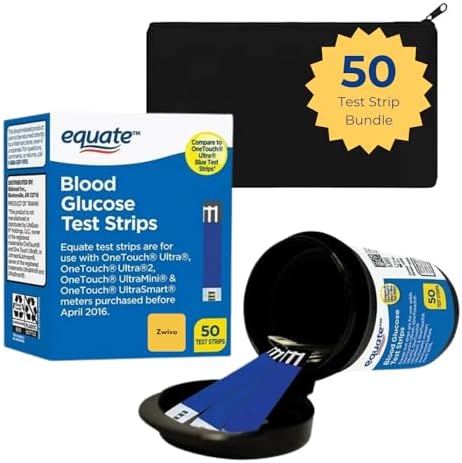 Blood Glucose Test Strips Bundle with Equate Blood Glucose Test Strips 50ct & Travel Pouch Compatible with One Touch Ultra Test Strips, One Touch Ultra 2 Test Strips, Diabetic Test Strips Zwivo