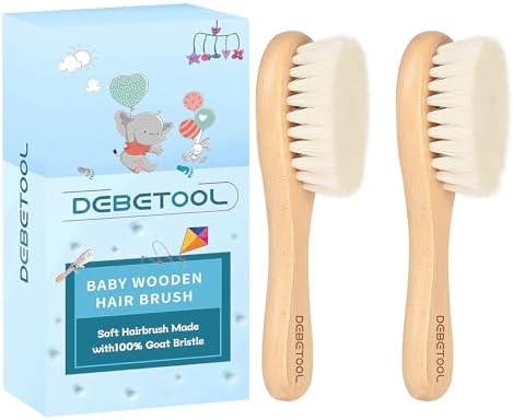 Baby Hair Brush, 2 Packs - Natural Wooden Brush with Premium Goat Bristle, Ideal for Newborns & Toddlers, Promotes Healthy Hair Growth, Prevents Scalp Irritation, Off-white DEBETOOL