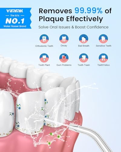 Water Flosser, Cordless Water Dental Flosser, 9 Jet Tips 5 Modes 300ML IPX7 Waterproof, Portable Rechargeable Oral Irrigator for Home Travel - Gums, Orthodontic, Braces Care - Black Vimmk