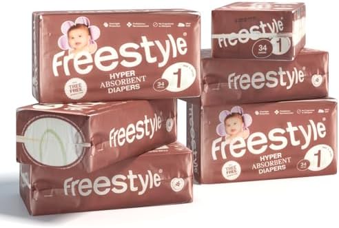 Freestyle Diapers - (Size 1) Hyper Absorbent & Non-Toxic – Disposable Diapers for Sensitive Skin – Ultra Soft Diapers (8-14 lbs) – 204 Count Freestyle