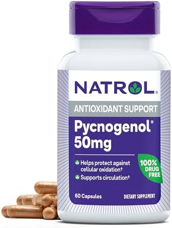 Natrol Pycnogenol Capsules, Antioxidant Protection, Supplement Protects Against Cellular Oxidation and Age-Related Damage, European Maritime Pine Bark Extract, Supports Circulation, 50 mg, 60 Count Natrol