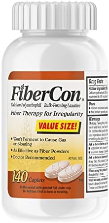 FiberCon Fiber Therapy Coated Caplets (Покрытые оболочкой капсулы), Safe, Simple & Comfortable Insoluble Fiber for Bowel Irregularity, Comfortable Constipation Relief with No Gas or Bloating, 140 Caplets Fibercon