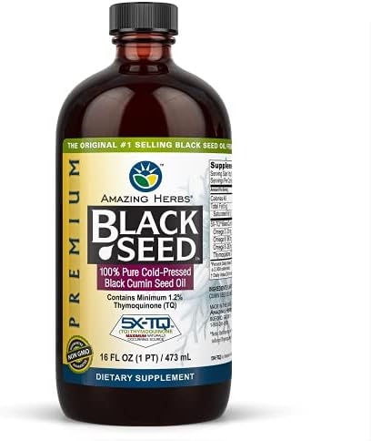 Amazing Herbs Premium Black Seed Oil - Gluten Free, Non GMO, Cold Pressed Nigella Sativa Aids in Digestive Health, Immune Support, Brain Function, Joint Mobility - 1 Fl Oz Amazing Herbs