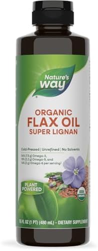 Nature's Way Organic Flax Oil Super Lignan, Omega-3, Omega-6, Omega-9 Fatty Acids**, Cold-Pressed, 16 Fl Oz (Packaging May Vary) Nature's Way