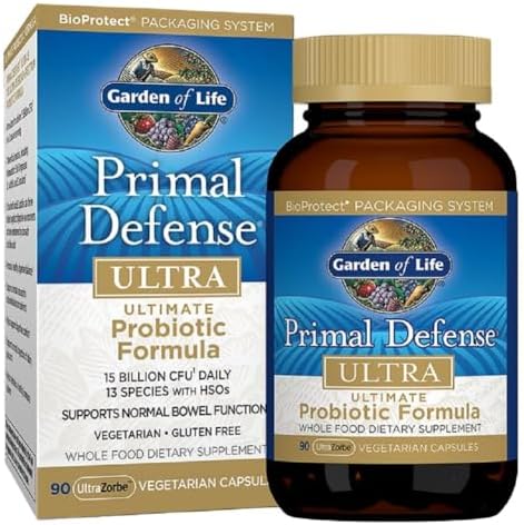 Garden of Life Primal Defense Ultra Ultimate Probiotic Formula - 15 Billion CFU and 13 Strains of Probiotics Plus HSOs for Healthy Digestive Balance, Vegetarian and Gluten Free, 90 Capsules Garden of Life