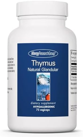 Allergy Research Group Thymus Supplement - Thymus Tissue, Glandular Extract, 1000mg Raw Thymus Glandular, Ovine, Lyophilized, Hypoallergenic - 75 Count Allergy Research Group